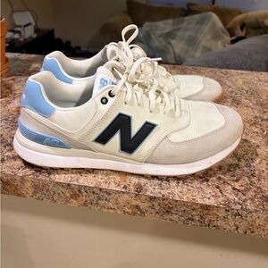 New Balance Cream Sneakers with Light Blue Interior